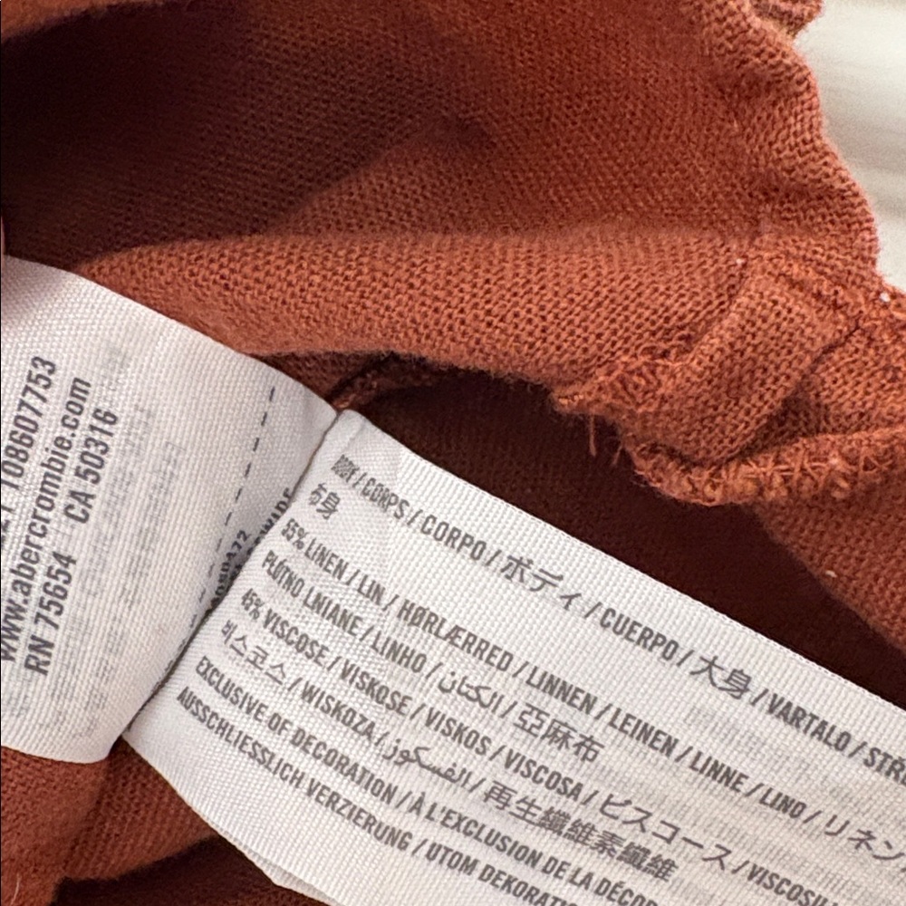 Abercrombie & Fitch Oversized Pocket Front Linen Button Down Short Sleeve Rust - Picture 3 of 4